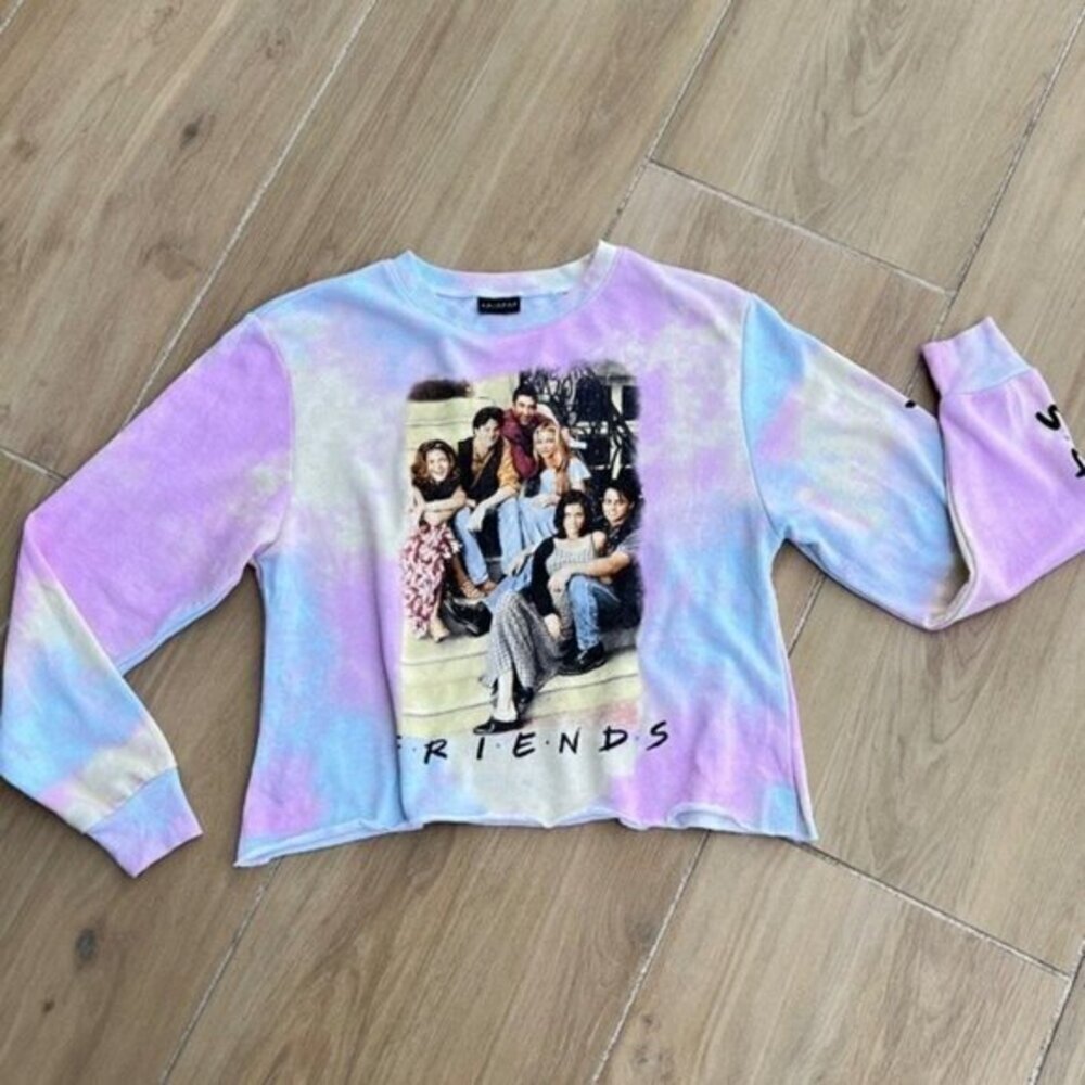 Friends Cropped Tie Dye Raw Hem Sweatshirt Size Small Long Sleeves
